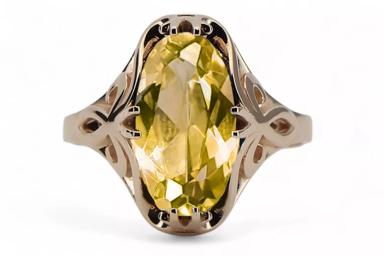 Vintage Anillo Peridoto amarillo Oro rosa antiguo original de 14k vrc082r